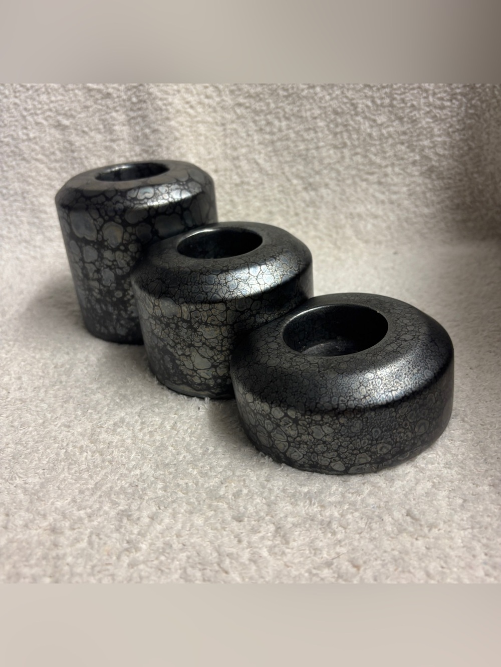 PartyLite Stepping Stones Set of 3 Black & Gray Ceramic Tea Light Candle Holders